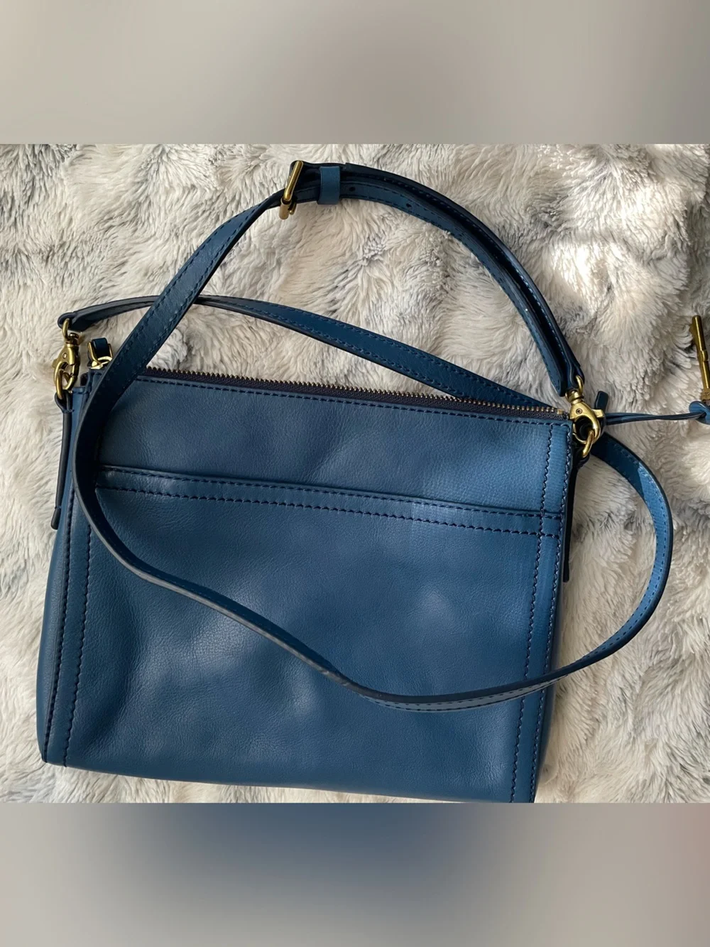 Fossil Navy Leather Crossbody Bag with Gold Hardware